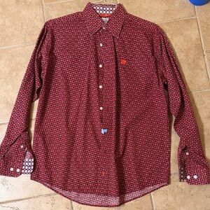 Cinch dark Red Geometric Button Down Shirt XS
